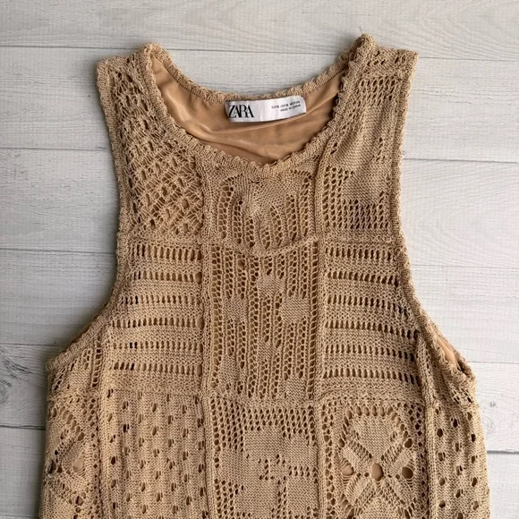Zara Beige Crochet Dress Size S - Picture 6 of 9
